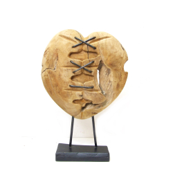 Serce z drewna tekowego dekoracja stojąca L